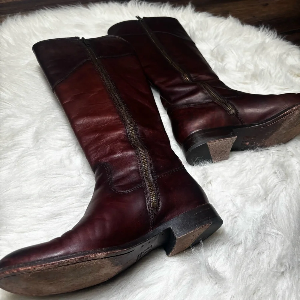Frye “Melissa Tab” Tall Riding Boots in Cognac/Redwood size Women’s 7.5